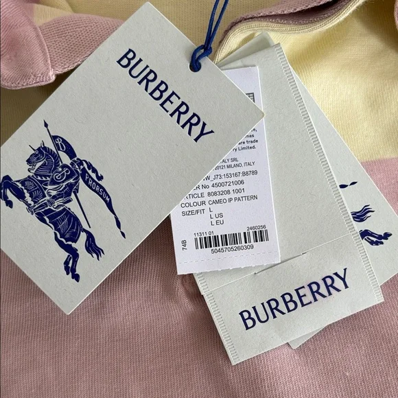NWT Burberry Striped Pink and yellow Polo Shirt